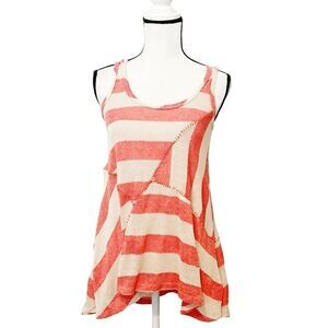 Blu Pepper Orange & Beige Sleeveless Scoop Neck Striped Tunic Sweater Size Small